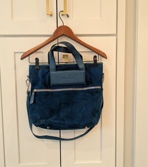 Navy Suede Tote Bag with Crossbody Strap